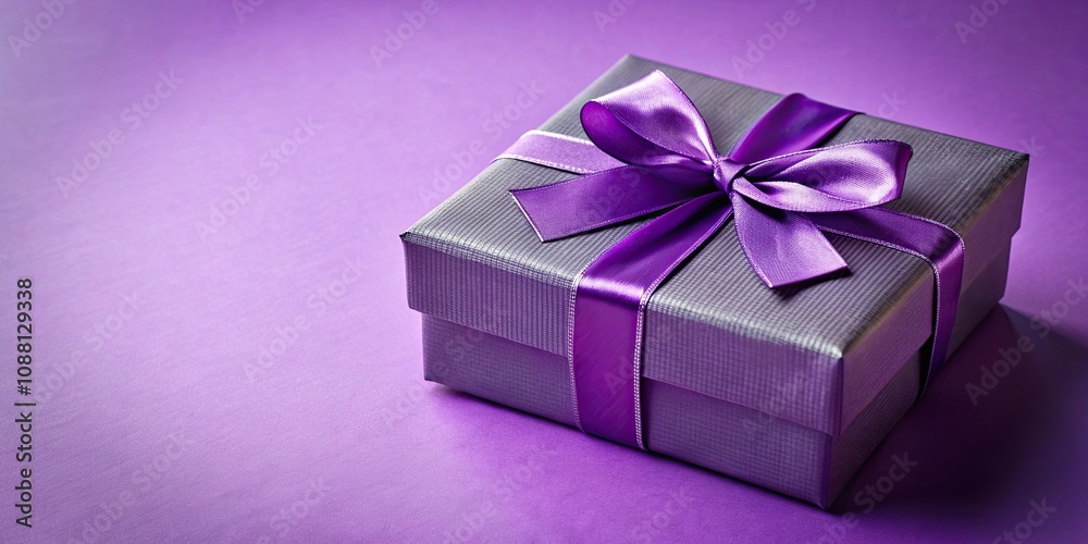 Purple gift box with a matching bow on top, gift, box, present, surprise, purple, ribbon, celebration, birthday Purple gift box with a matching bow on top, gift, box, present, surprise, purple, ribbon, celebration, birthday