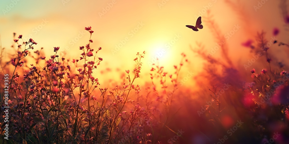 Sunset Meadow with Butterfly Sunset Meadow with Butterfly