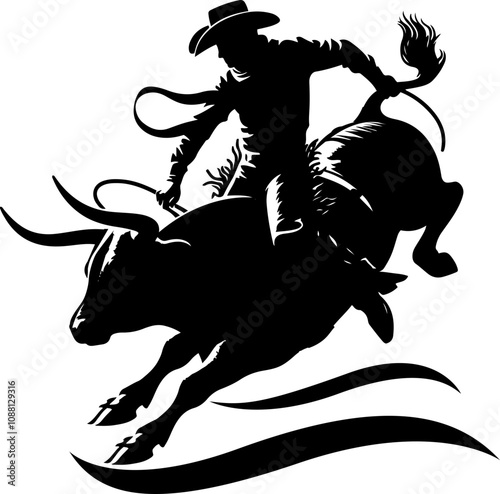 A silhouette  of a cowboy rodeo