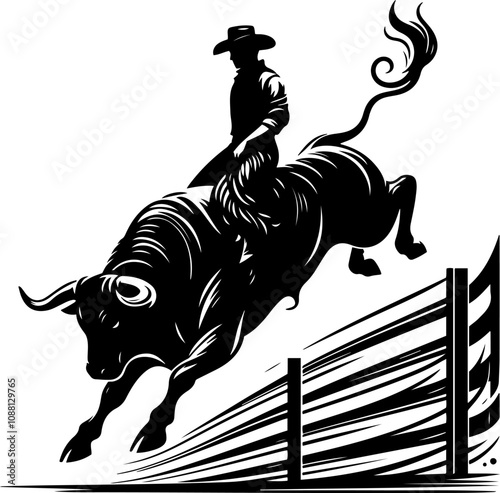 A silhouette  of a cowboy rodeo
