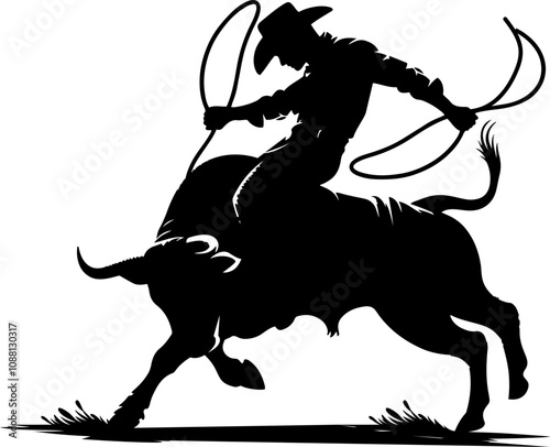 A silhouette  of a cowboy rodeo