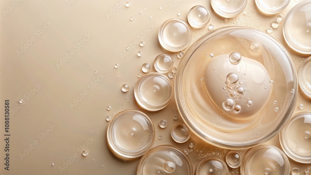 Obraz Thick cosmetic gel with bubbles on a beige background, flat lay, cosmetic, gel,bubbles, skincare, beauty, product, flat lay, beige