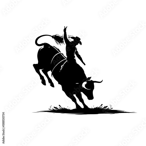 A silhouette  of a cowboy rodeo