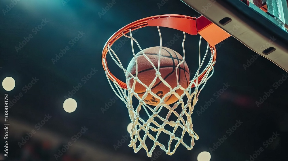 Captivating Moment of a Basketball in Mid-Air at the Hoop During an Intense Game Captivating Moment of a Basketball in Mid-Air at the Hoop During an Intense Game