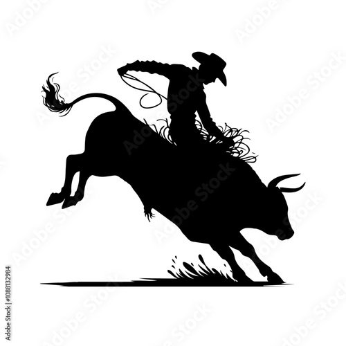A silhouette  of a cowboy rodeo