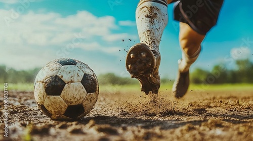 Dynamic Soccer Action on a Muddy Field: Experience the Thrill of Competition