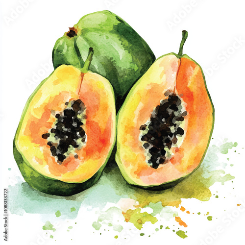 Pawpaw fruit watercolor clipart illustration