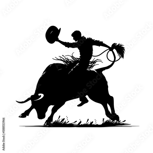 A silhouette  of a cowboy rodeo