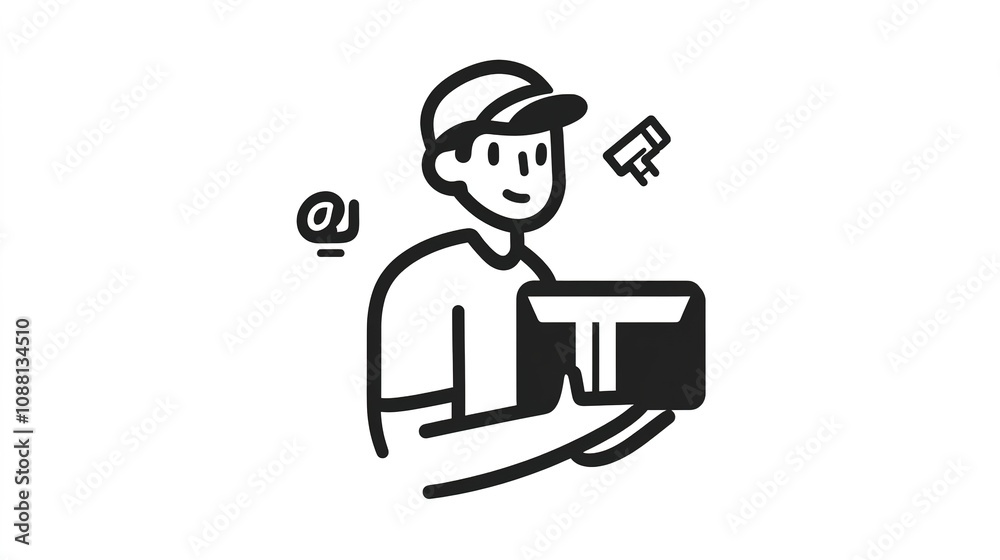 Minimalistic Courier Icon on a White Background, Symbolizing Delivery and Logistics Minimalistic Courier Icon on a White Background, Symbolizing Delivery and Logistics