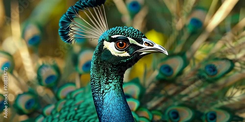 Elegant peacock displaying its vibrant feathers, 4K . Video