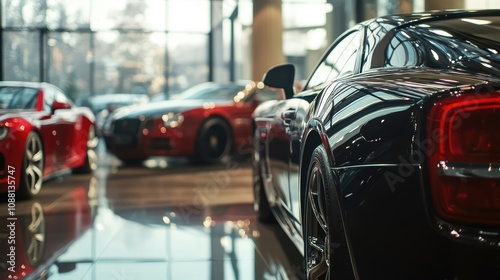 Luxury Cars for Sale in Car Showroom with Blurry Background