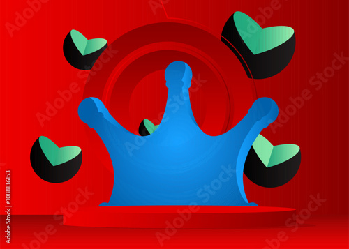 Mockup product display with Crown. Vector cylinder pedestal podium. Stage showcase for presentation. Minimal geometric forms.
