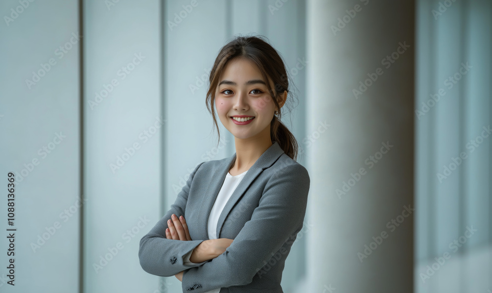 A Asian woman dressed in casual business and isolated on a white A Asian woman dressed in casual business and isolated on a white