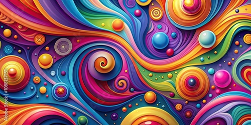 Colorful abstract background filled with vibrant swirls and geometric shapes, vibrant, colorful, abstract, background, swirls