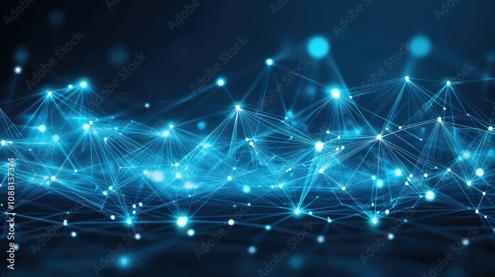 Fototapeta premium Abstract Digital Network with Blue Glowing Points and Lines Representing Data Flow and Connections in a High-Tech Environment for Creative Projects