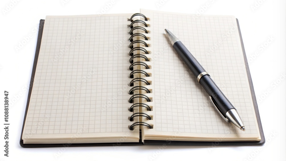 Isolated ringed blank notebook alongside a pen, stationery, office supplies, notepad, writing, journal, diary Isolated ringed blank notebook alongside a pen, stationery, office supplies, notepad, writing, journal, diary