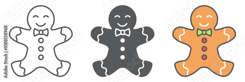 Gingerbread man line icon collection, Christmas and sweet, Gingerbread man vector icon set, vector graphics, editable stroke outline sign, eps 10