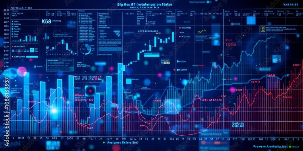 A futuristic, abstract background with colorful data visualization charts and graphs representing business intelligence analytics, big data, charts A futuristic, abstract background with colorful data visualization charts and graphs representing business intelligence analytics, big data, charts