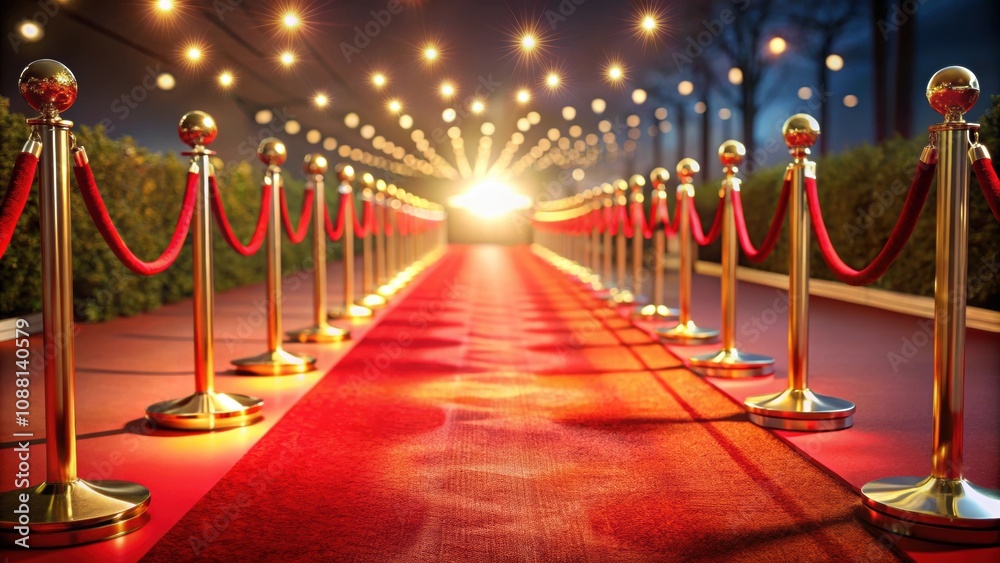 Luxurious red carpet at a gala premiere with a stunning gold chain barrier , red carpet, luxury, gala, premiere, top artist Luxurious red carpet at a gala premiere with a stunning gold chain barrier , red carpet, luxury, gala, premiere, top artist
