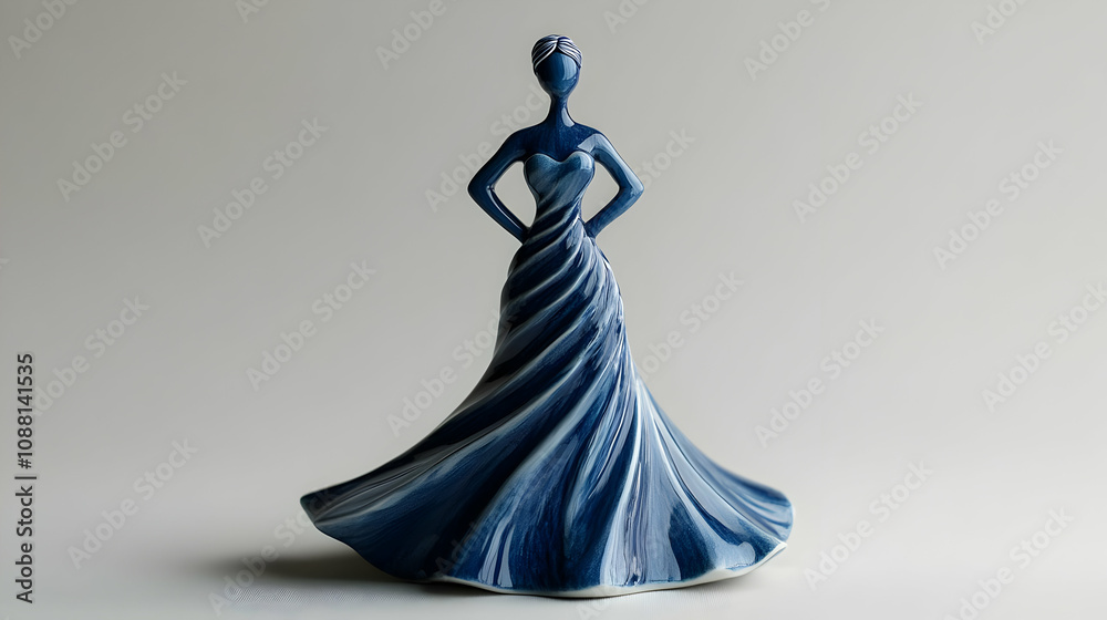 Elegant Blue Ceramic Figurine: A Swirling Dress Sculpture Elegant Blue Ceramic Figurine: A Swirling Dress Sculpture