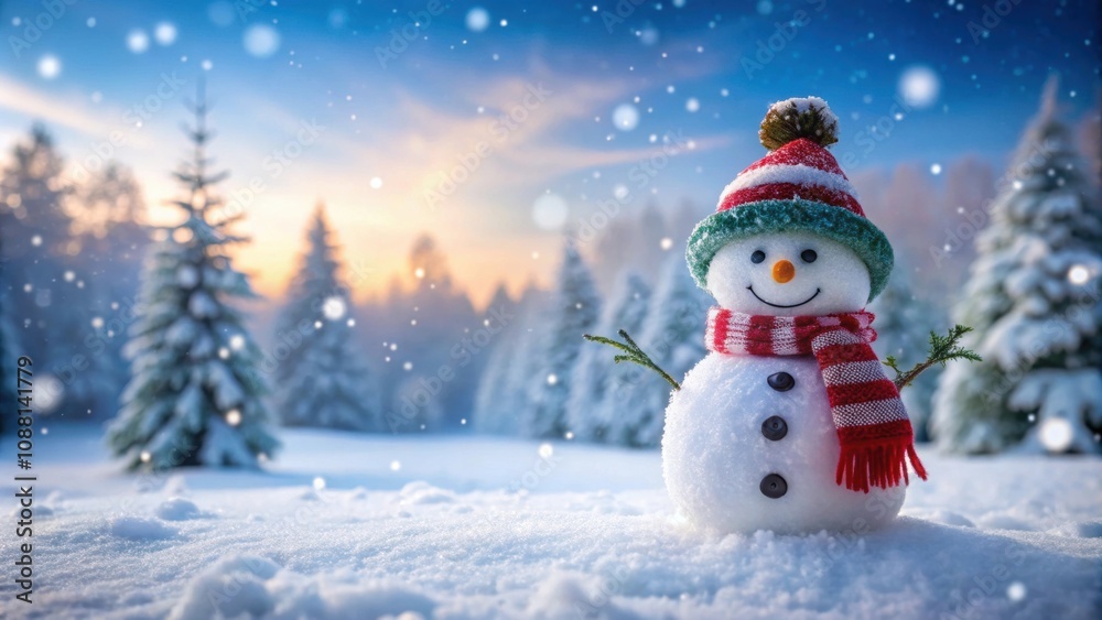 Snowman standing in a winter wonderland surrounded by snow on a Christmas day, snowman, snowy day, Christmas, celebration, winter Snowman standing in a winter wonderland surrounded by snow on a Christmas day, snowman, snowy day, Christmas, celebration, winter