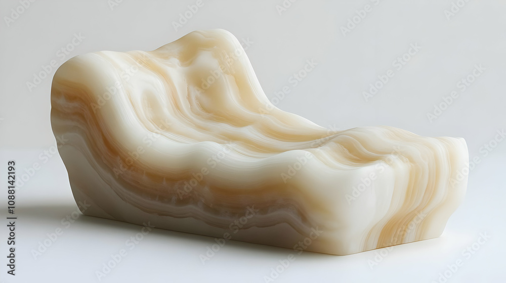 Abstract 3D Onyx Sculpture: Fluid Waves of Cream and Brown Abstract 3D Onyx Sculpture: Fluid Waves of Cream and Brown