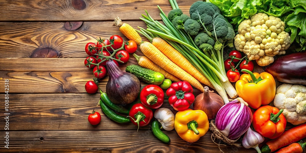 Freshly harvested colorful vegetables on a wooden table , organic, farm fresh, vibrant, produce Freshly harvested colorful vegetables on a wooden table , organic, farm fresh, vibrant, produce