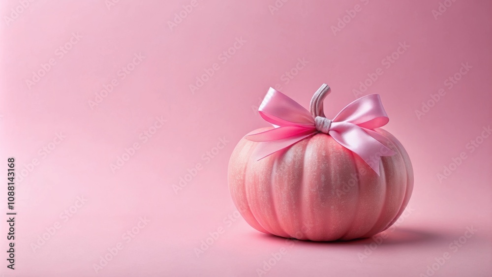Pink Halloween pumpkin with a bow on a pastel background, Pink, Halloween, pumpkin, bow, pastel, background, feminine, cute
