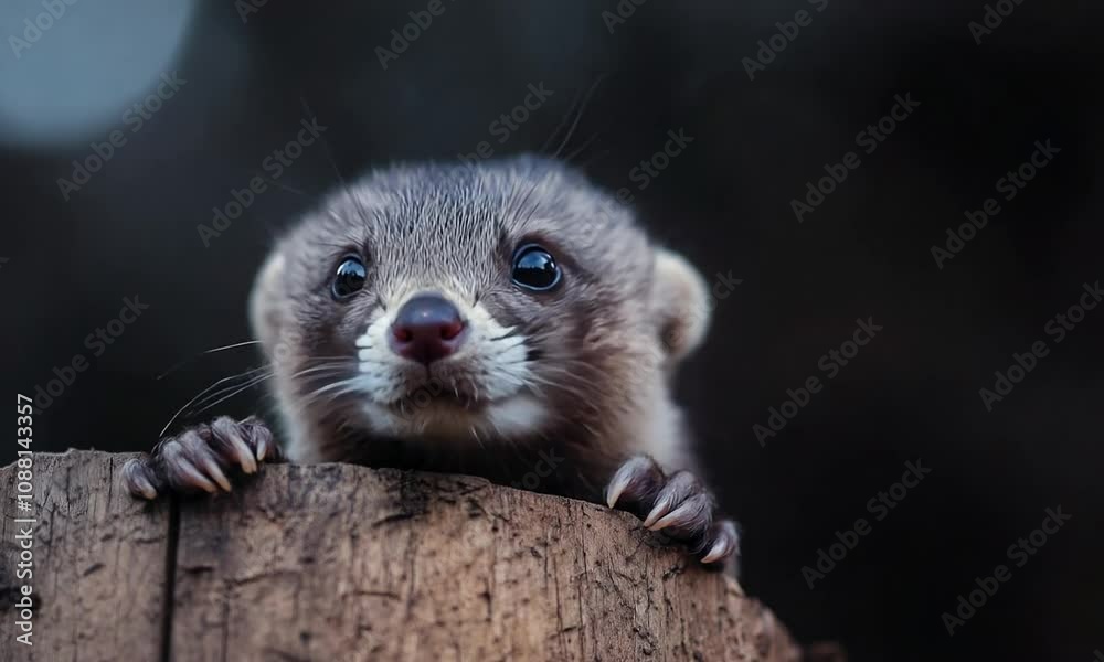 Curious Ferret Peeking Over Wooden Log with Expressive Eyes in Nature : Generative AI Curious Ferret Peeking Over Wooden Log with Expressive Eyes in Nature : Generative AI