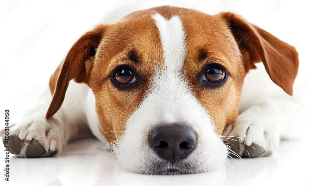 Cute Jack Russell Terrier Dog Face CloseUp with Big Brown Eyes Relaxing Indoors : Generative AI Cute Jack Russell Terrier Dog Face CloseUp with Big Brown Eyes Relaxing Indoors : Generative AI