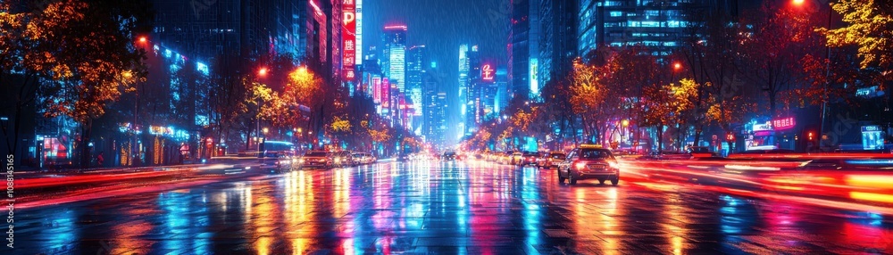 Fototapeta premium Illuminated vertical blank poster at night urban cityscape urban art nighttime vibes vibrant atmosphere for creative engagement