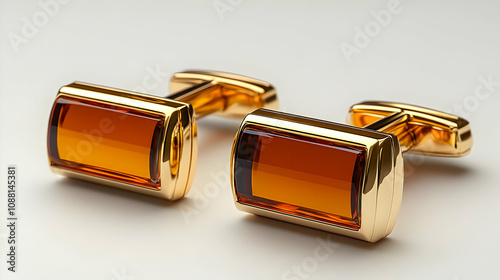 Amber & Gold Cufflinks: A 3D Render