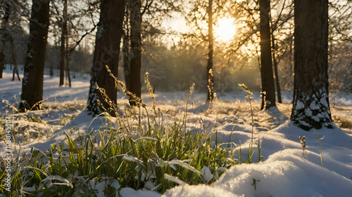 Images of meadows and sunlight during winter

