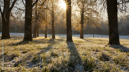 Images of meadows and sunlight during winter

