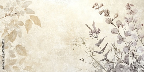 Elegant Botanical Background Beige Floral Texture with Leaves Space for Text