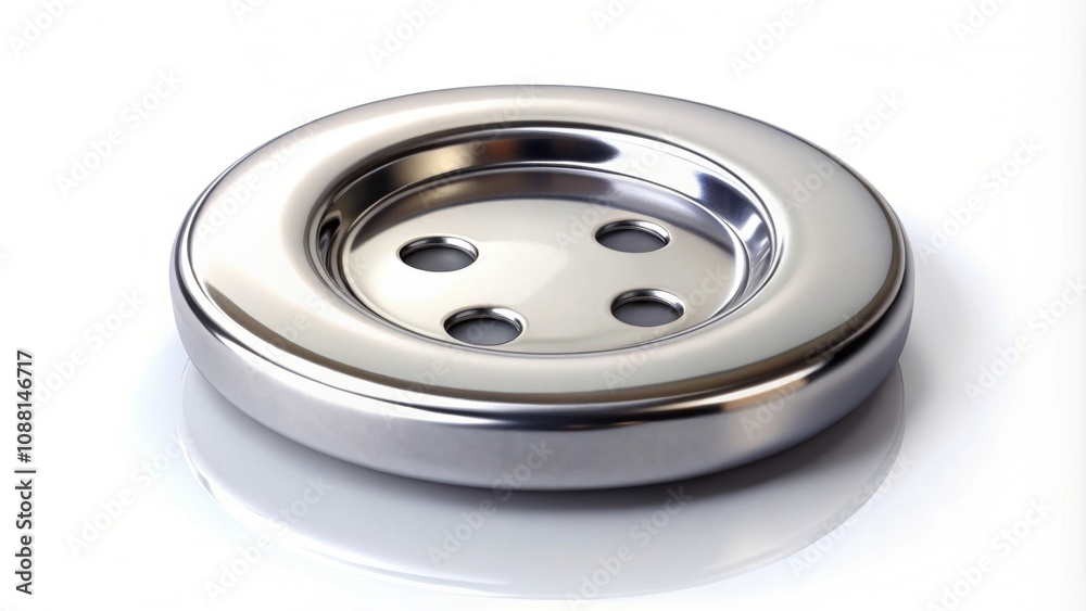 A close-up of a shiny silver button on a white background, metallic, object, round, push, garment, fashion, accessory A close-up of a shiny silver button on a white background, metallic, object, round, push, garment, fashion, accessory