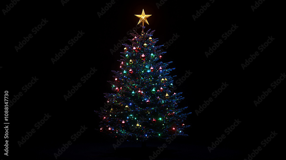 A Christmas tree glowing against a black background A Christmas tree glowing against a black background