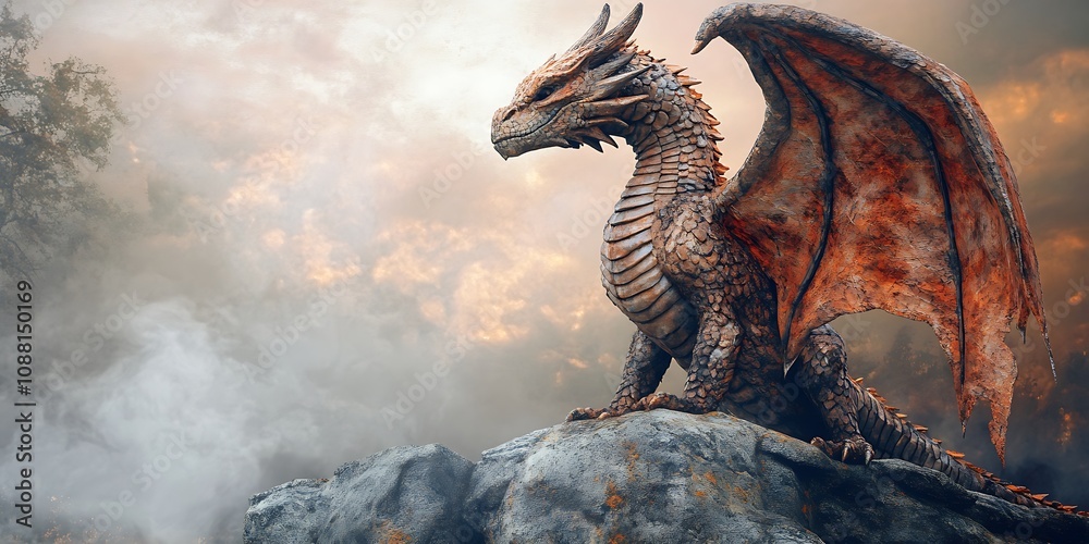 Majestic Dragon on a Rock Fantasy Creature Majestic Dragon on a Rock Fantasy Creature