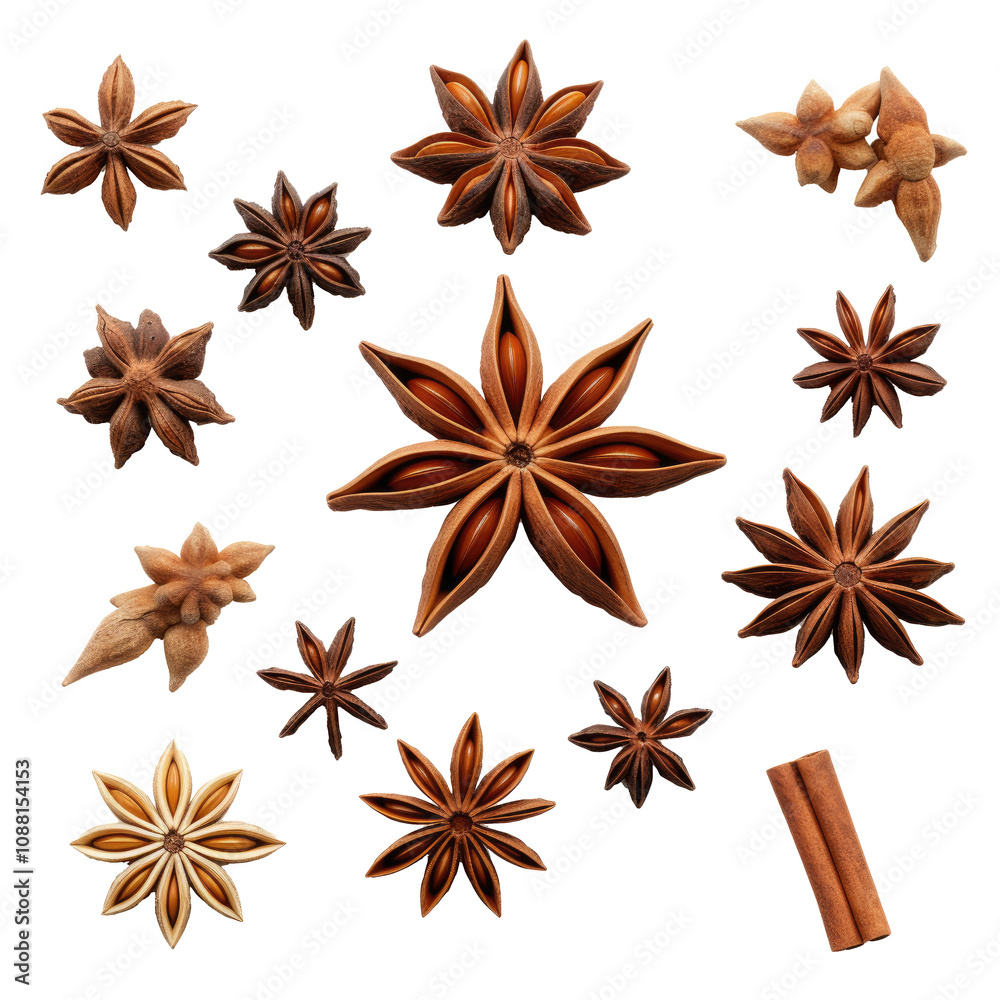 Star anise collection on transparent background Star anise collection on transparent background