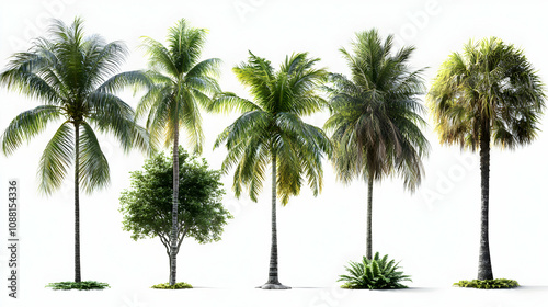 3D Render: Collection of Tropical Trees and Palms Isolated on White Background