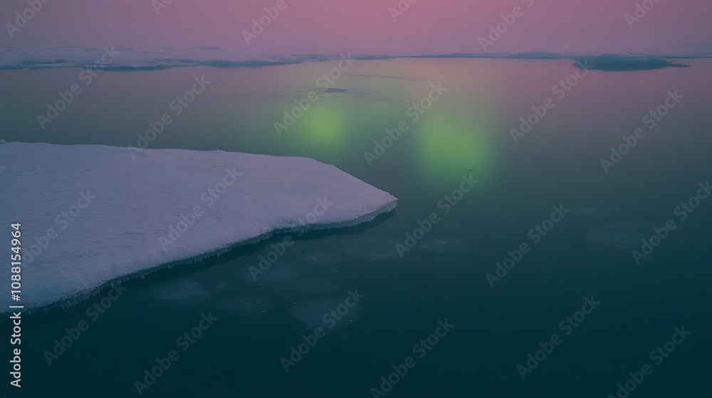 Ethereal Aurora Borealis in Neon Green and Soft Pink Over Serene Arctic Ocean Ethereal Aurora Borealis in Neon Green and Soft Pink Over Serene Arctic Ocean