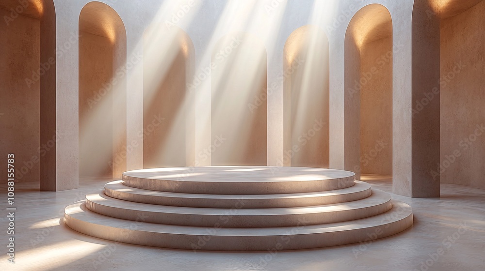 Fototapeta premium Geometric Podium with Light Beams in 3D Space