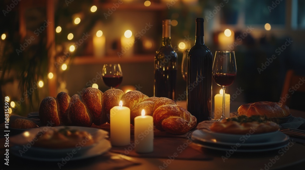 Romantic Dinner With Wine and Bread Romantic Dinner With Wine and Bread