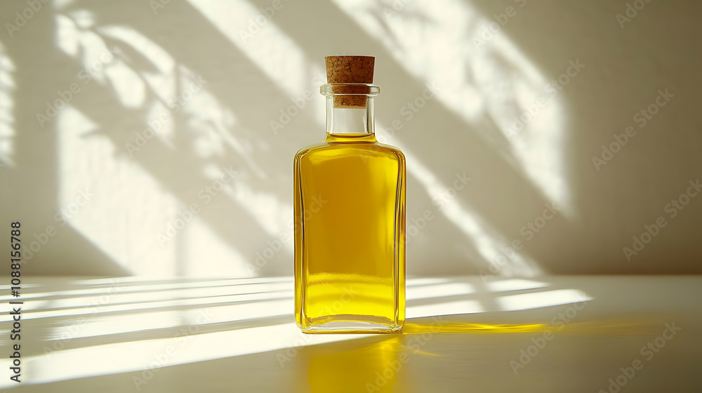 Golden Oil Bottle in Sunlight Illustration Golden Oil Bottle in Sunlight Illustration