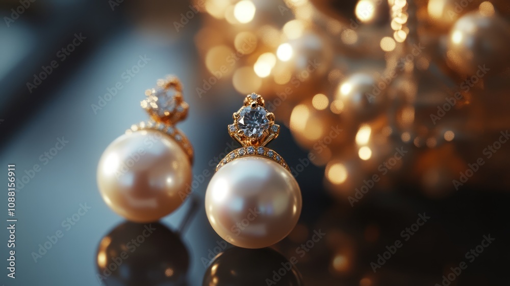 Fototapeta premium Elegant Pearl Earrings with Diamond Accents