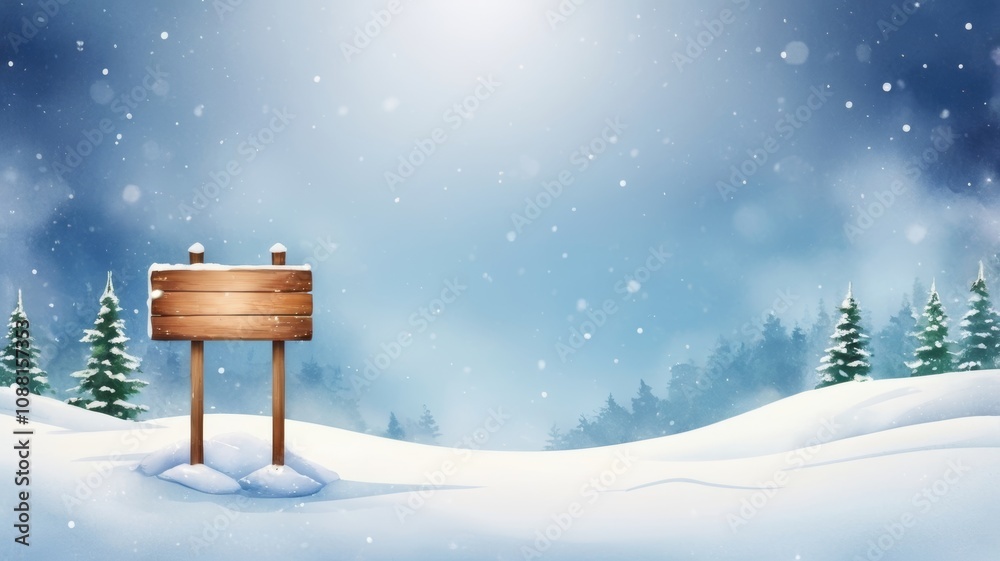 A serene winter landscape painting featuring a wooden sign amidst snow-covered trees, evoking a tranquil, snowy scene. A serene winter landscape painting featuring a wooden sign amidst snow-covered trees, evoking a tranquil, snowy scene.