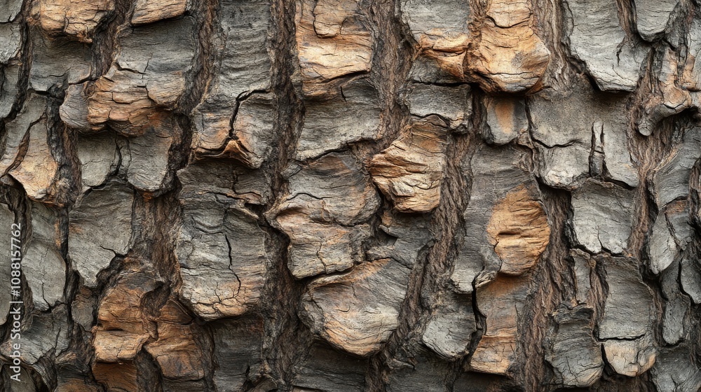 85.A detailed panoramic view of the embossed texture of oak bark, focusing on the rugged, coarse surface with deep ridges and furrows. The varying shades of brown and gray bring out the natural, 85.A detailed panoramic view of the embossed texture of oak bark, focusing on the rugged, coarse surface with deep ridges and furrows. The varying shades of brown and gray bring out the natural,