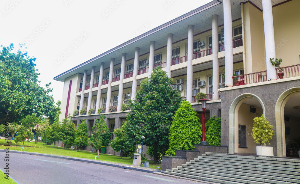 Indonesia - March 3 2024: Gadjah Mada University (UGM) rectorate building, Yogyakarta. UGM campus center building Indonesia - March 3 2024: Gadjah Mada University (UGM) rectorate building, Yogyakarta. UGM campus center building