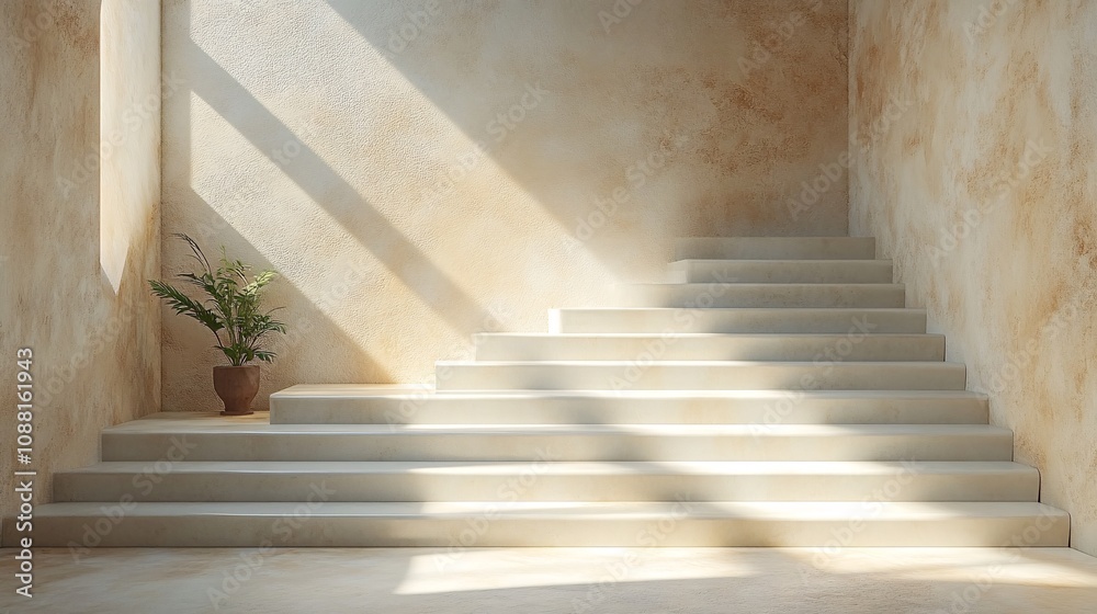 Fototapeta premium Bright Podium with Sunlight Beams in Minimalist Space