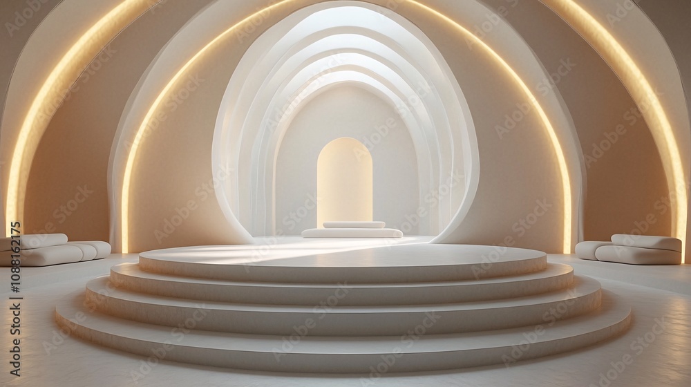 Fototapeta premium Elegant White Podium with Abstract Light Beams